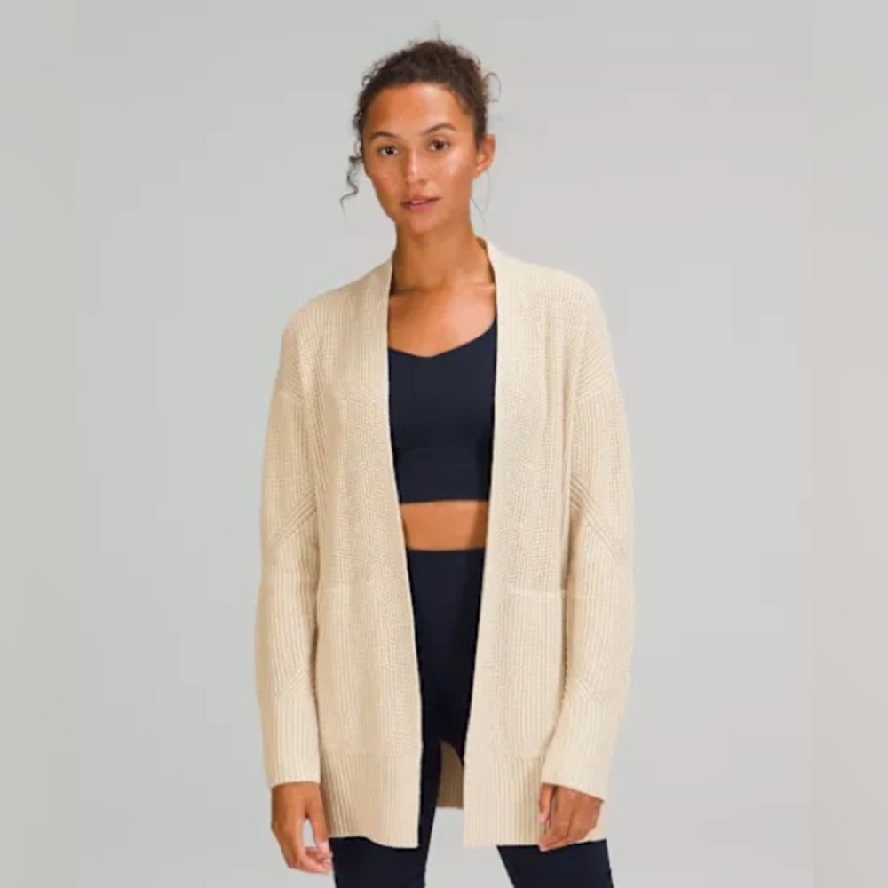 129. Lululemon Open-Front Cream Ribbed Cardigan Sweater